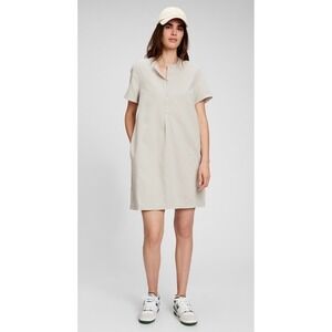 GAP‎ Womens Dress Large Button Up Short Sleeve Casual Work Tan Minimalist